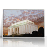 Framed acrylic print of the Lincoln Memorial in muted gray tones, suitable as modern art wall decor for a nursery.