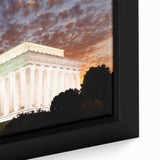 Close-up of a textured black wall art depicting the Lincoln Memorial in vibrant colors on a framed canvas.
