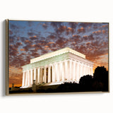 Framed canvas wall art of the Lincoln Memorial in Washington DC, depicted in muted black and gold tones.