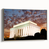 Framed canvas of a vintage-style Washington DC landscape with the Lincoln Memorial in muted colors, ideal for office decor.
