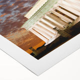 Art deco poster of the Lincoln Memorial in muted sepia tones on rolled canvas, suited for dining room wall art.