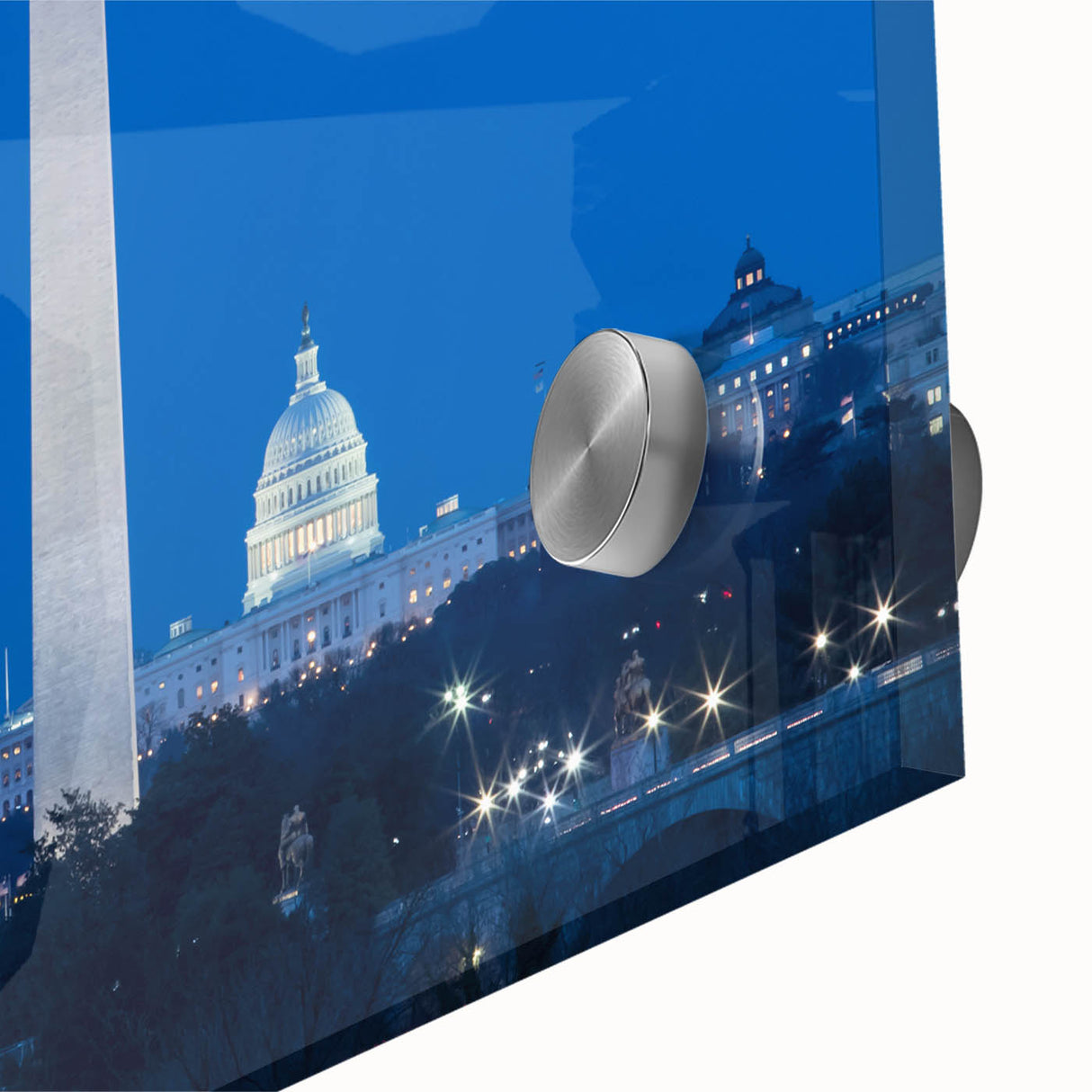 Acrylic print of Washington DC monument in muted gray tones, ideal for dining room art.