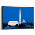 Black and white wall art featuring the Washington DC monument on framed canvas, suitable for bedroom decor.