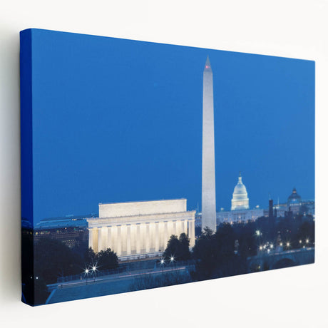 Washington DC monument depicted in muted gray tones on a large stretched canvas, suitable for kitchen wall art.