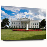 Acrylic print of the White House in Washington DC, set against a clear sky, ideal for dining room decor.