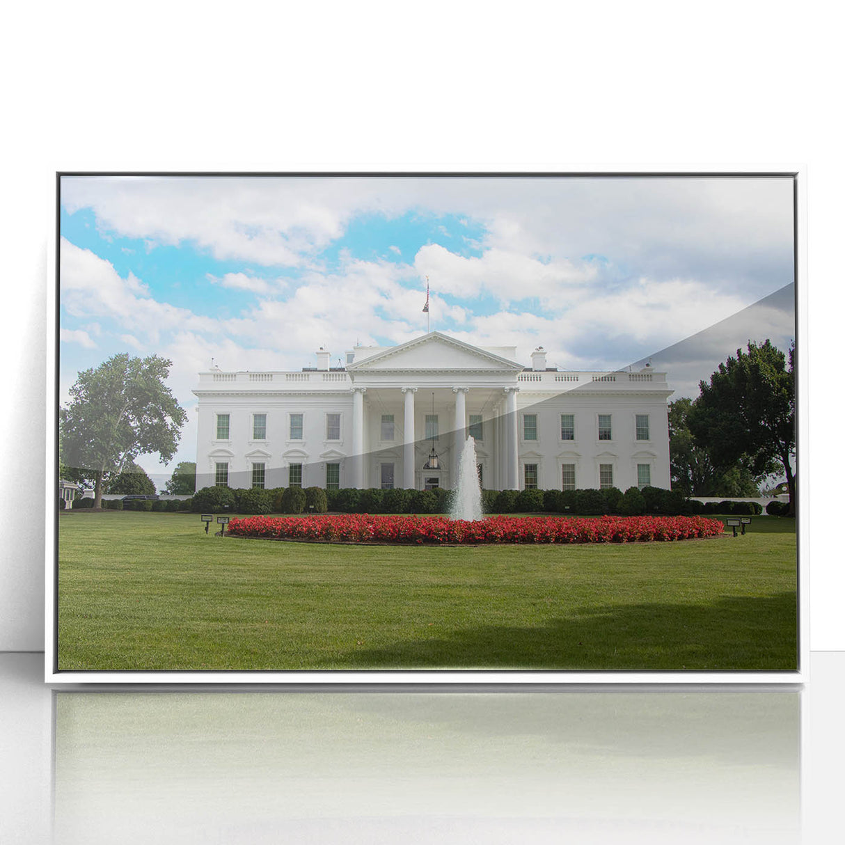 Acrylic print of the White House in muted gray tones, styled as art deco, suitable for modern art wall decor.