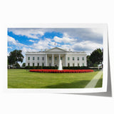 Art deco poster of the White House with soft pastel colors, ideal for nursery wall art or dining room ambiance.
