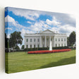 Washington DC White House scenery on stretched canvas, featuring soft gray and white tones, ideal for kitchen wall art.