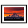Extra large wall art featuring an abstract depiction of Mount Rainier in vibrant, textured colors on a black framed canvas.