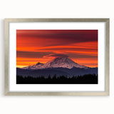 Textured art print of Mount Rainier in muted earth tones on a framed canvas, suitable for bedroom decor.