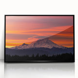 Large abstract wall art depicting Mount Rainier in muted earth tones, presented in a black framed acrylic.