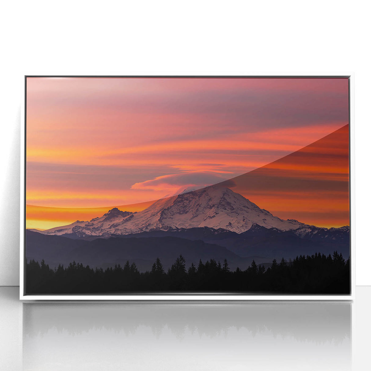 Acrylic print of Mount Rainier with pastel shades, ideal for nursery wall art in a modern art style.