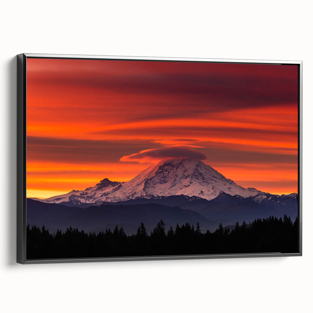 Black and white wall art of Mount Rainier on a framed canvas, ideal for bedroom landscape art.