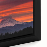 Extra large framed canvas of Mount Rainier with textured black and colorful art, ideal for living room decor.