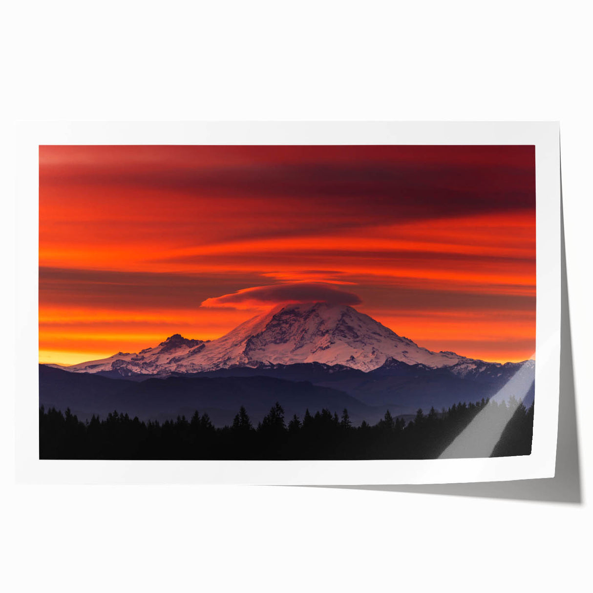 Extra large rolled print of Mount Rainier with vibrant green and blue tones, ideal for art wall dining room.