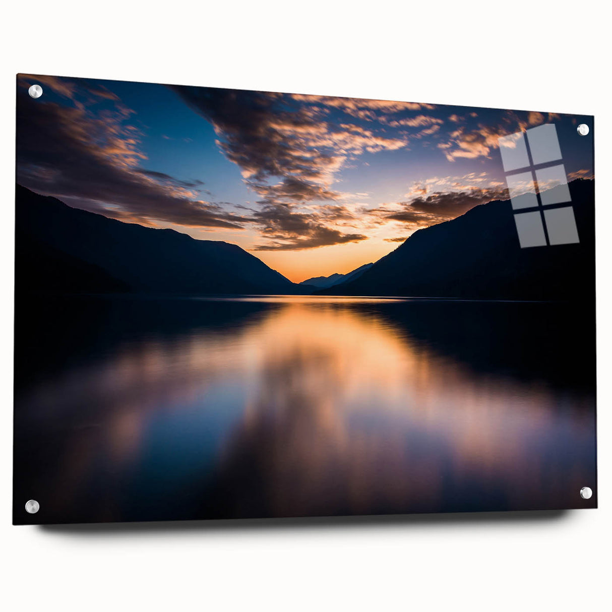 Acrylic print of Olympic National Park in twilight hues, ideal for bedroom or dining room decor.