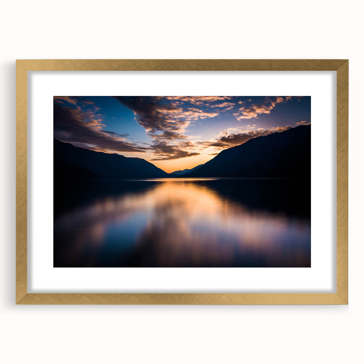 Extra large abstract art print of Olympic scenery in textured gold frame, ideal for living room decor.