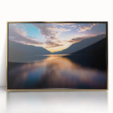 Large art print of Olympic National Park in a mid-century modernist style, featuring muted earth tones on a framed acrylic.