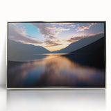 Mid-century modernist art depicting Olympic National Park on a silver-framed acrylic print.