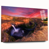 Large abstract wall art depicting the rolling hills of Palouse, USA in muted green and brown tones on acrylic glass.