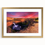 Extra large textured abstract art print of Palouse, Washington, in a gold frame, ideal for living room decor.