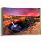 Framed canvas wall art featuring a vintage-style landscape painting of the Palouse region in Washington with muted earth…
