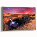 Framed canvas of a vintage landscape art painting featuring the rolling hills of Palouse, Washington in muted earth tones.