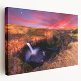 Side view of a stretched canvas featuring the Palouse scenery in Washington with soft green and brown tones.