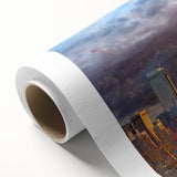 Art deco style poster of Seattle skyline in pastel shades on rolled canvas, suitable for nursery wall art.