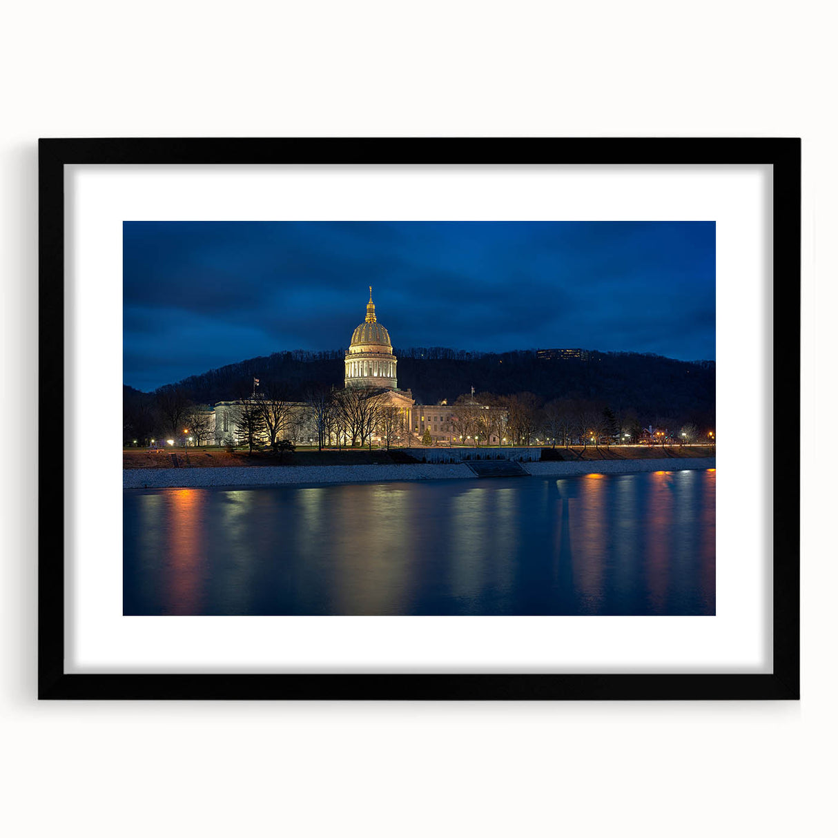 Abstract art print of colorful, textured scenery of West Virginia on an extra large framed canvas.