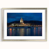 Textured abstract art print of West Virginia scenery in muted earth tones on a framed silver mat, ideal for bedroom art.