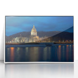 Art deco poster of West Virginia scenery in muted green and blue tones, framed acrylic, suitable for modern nursery wall art.