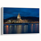 Vintage poster art of a West Virginia scenery in vibrant colors on a large framed canvas, ideal for living room decor.