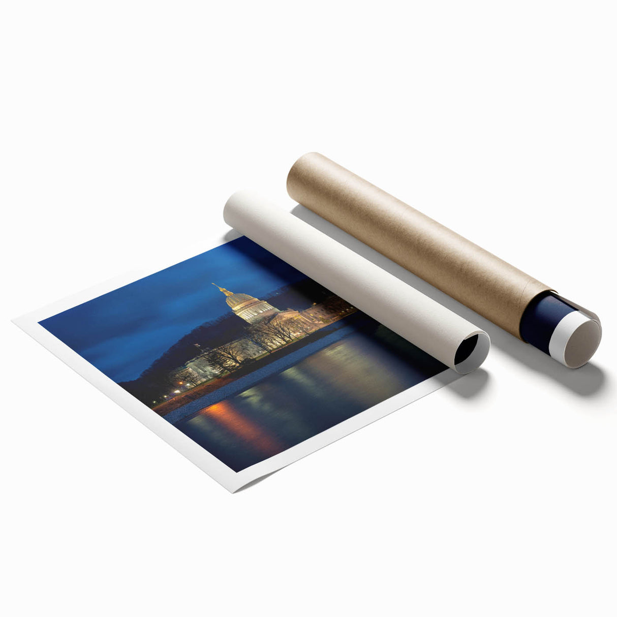 Serene West Virginia landscape on rolled print, featuring pastel floral elements, ideal for classy bathroom wall art.