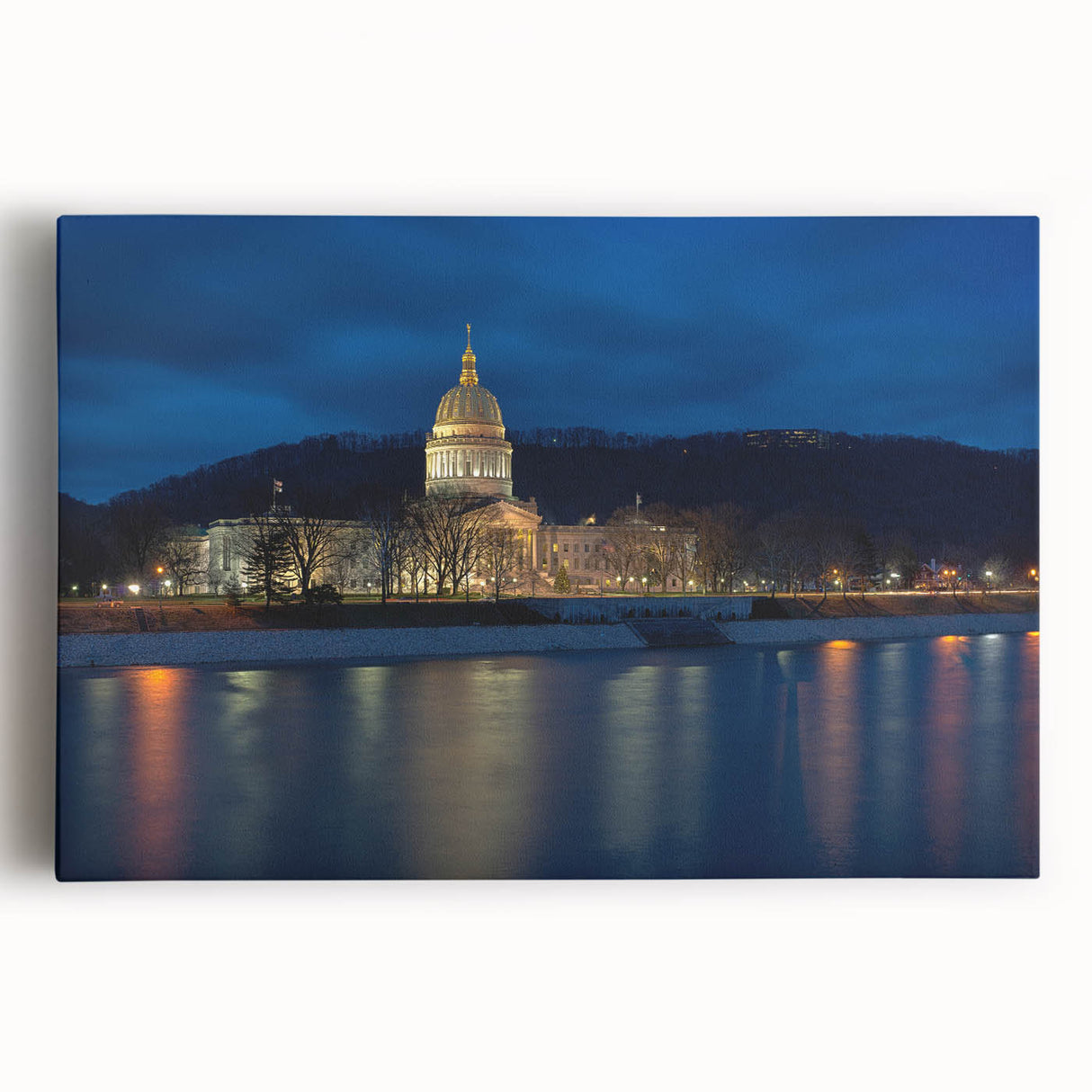 Black and white photograph of West Virginia scenery on stretched canvas, ideal for kitchen wall art.