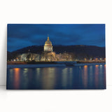 Black and white stretched canvas depicting a serene West Virginia landscape, ideal for kitchen wall art or bedroom decor.