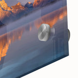 Acrylic print of the Grand Tetons in muted earth tones, ideal for dining room art in a mid-century modernist style.