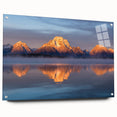 Acrylic print of the Grand Tetons with vivid blue and green tones, suitable for bedroom or dining room decor.