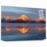 Acrylic print of Grand Tetons scenery in muted natural tones, suitable for bedroom or dining room decor.