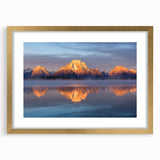 Textured art print of Grand Tetons scenery on gold-framed mat, featuring abstract elements and earthy tones.