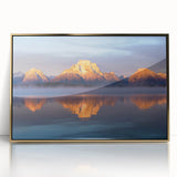 Framed acrylic print of the Grand Tetons in muted earth tones, ideal for modern art wall decor.