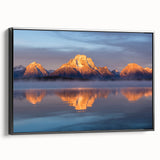 Black and white wall art depicting the Grand Tetons landscape on framed canvas, ideal for bedroom decor.