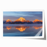 Rolled print of the Grand Tetons with muted green and blue tones, ideal for art wall dining room.