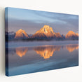 Grand Tetons landscape on large stretched canvas, featuring deep blue and green tones, suitable for kitchen wall art.