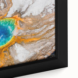 Black and white framed canvas of Yellowstone landscape, ideal for bedroom wall art.