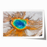 Yellowstone landscape on rolled print, featuring muted earth tones and subtle floral elements.