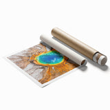 Extra large rolled print of Yellowstone scenery with vibrant green and blue tones, suitable as classy bathroom wall art.