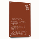 Large abstract wall art depicting the fall season in orange and brown tones on acrylic glass.