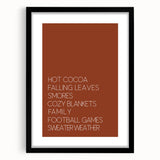 Abstract art print depicting colorful, textured fall scenery on a large canvas, framed in black, ideal for living room decor.