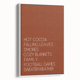 Vintage poster art depicting an autumnal scene with colorful foliage on a black background, framed canvas.